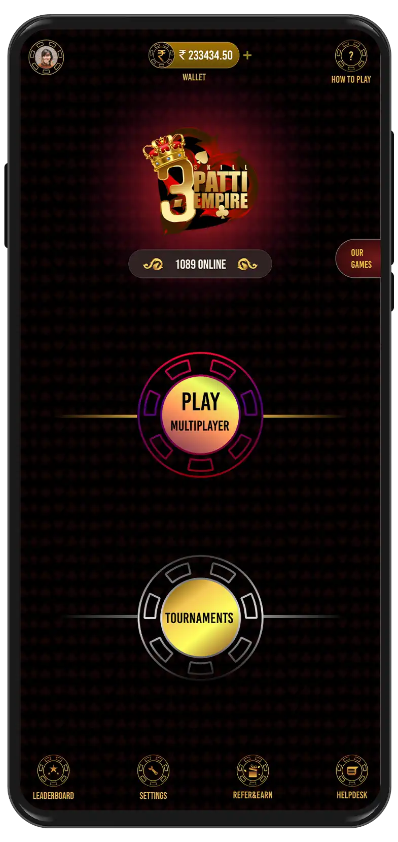 3 patti home screen