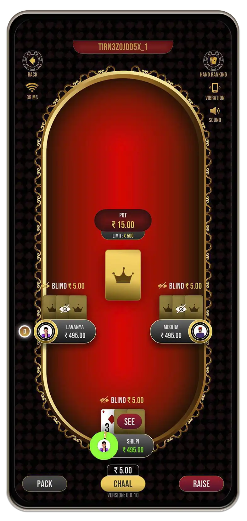 3 patti game table
